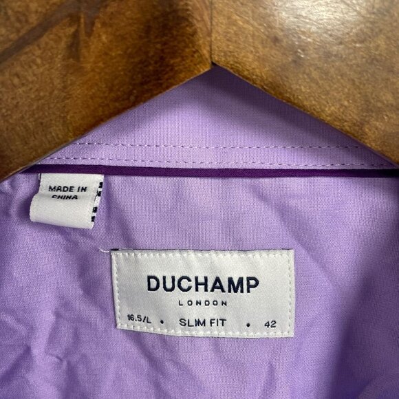 NEW Duchamp Men's 16.5 L Slim Fit Long Sleeve Shirt Checkered Pattern Stretch - Picture 4 of 9